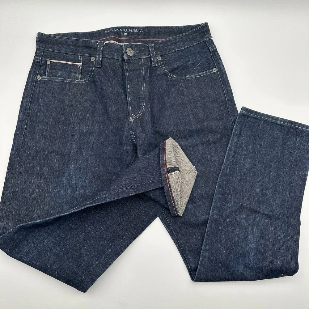 Banana Republic Selvedge Slim Fit Dark Blue Jeans Mens 32x30 (32x29 Actual)